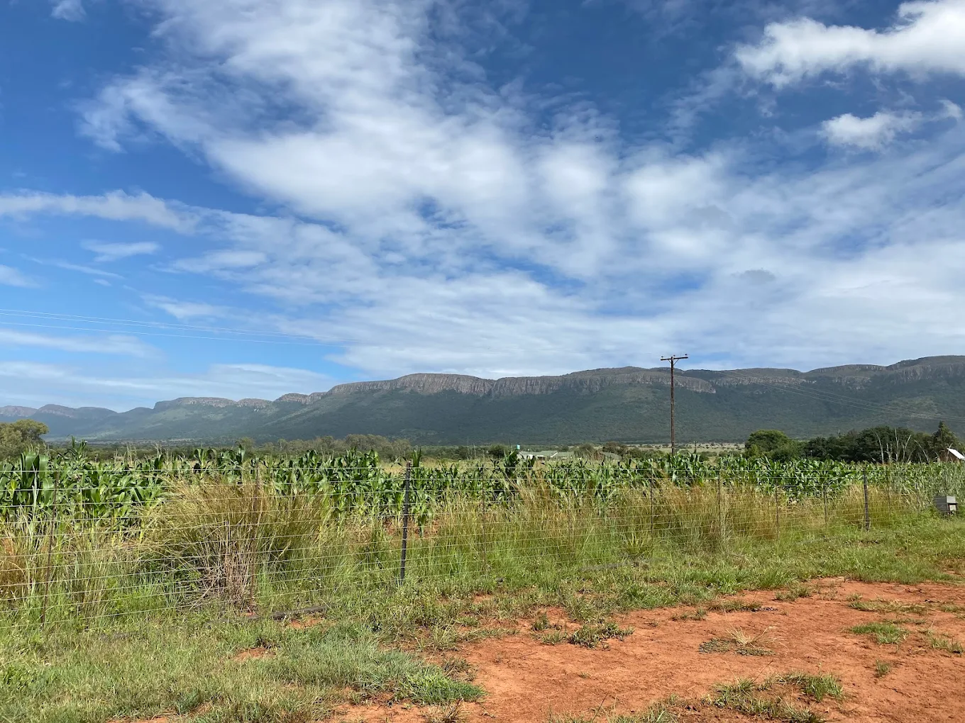 0unnamed View across the Remhoogte Mountain Lodge farm landscape towards the Skeerpoort Valley and Magaliesberg foothills.